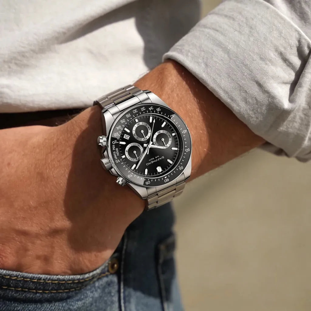Relogio-Masculino-Sapphero-Imperium-Silver-Black-no-pulso-de-um-homem