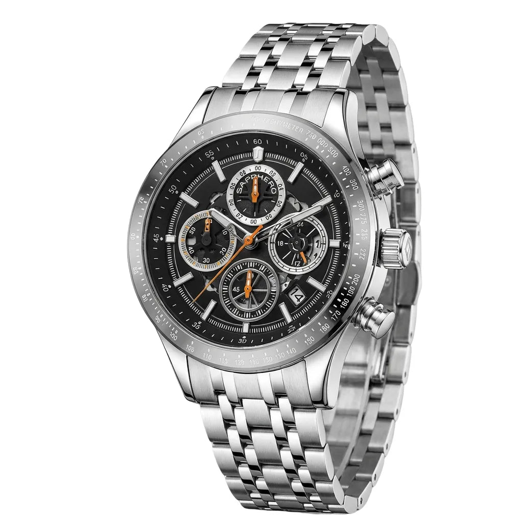 Relógio-Masculino-Sapphero-Magnus-Silver-Black-de-ladinho-com-fundo-branco