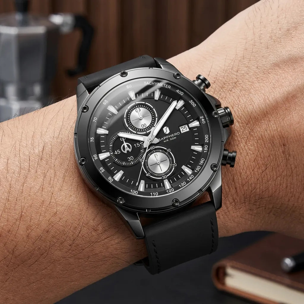 Relogio-Masculino-Sapphero-Atlas-Total-Black-no-braço-de-um-homem