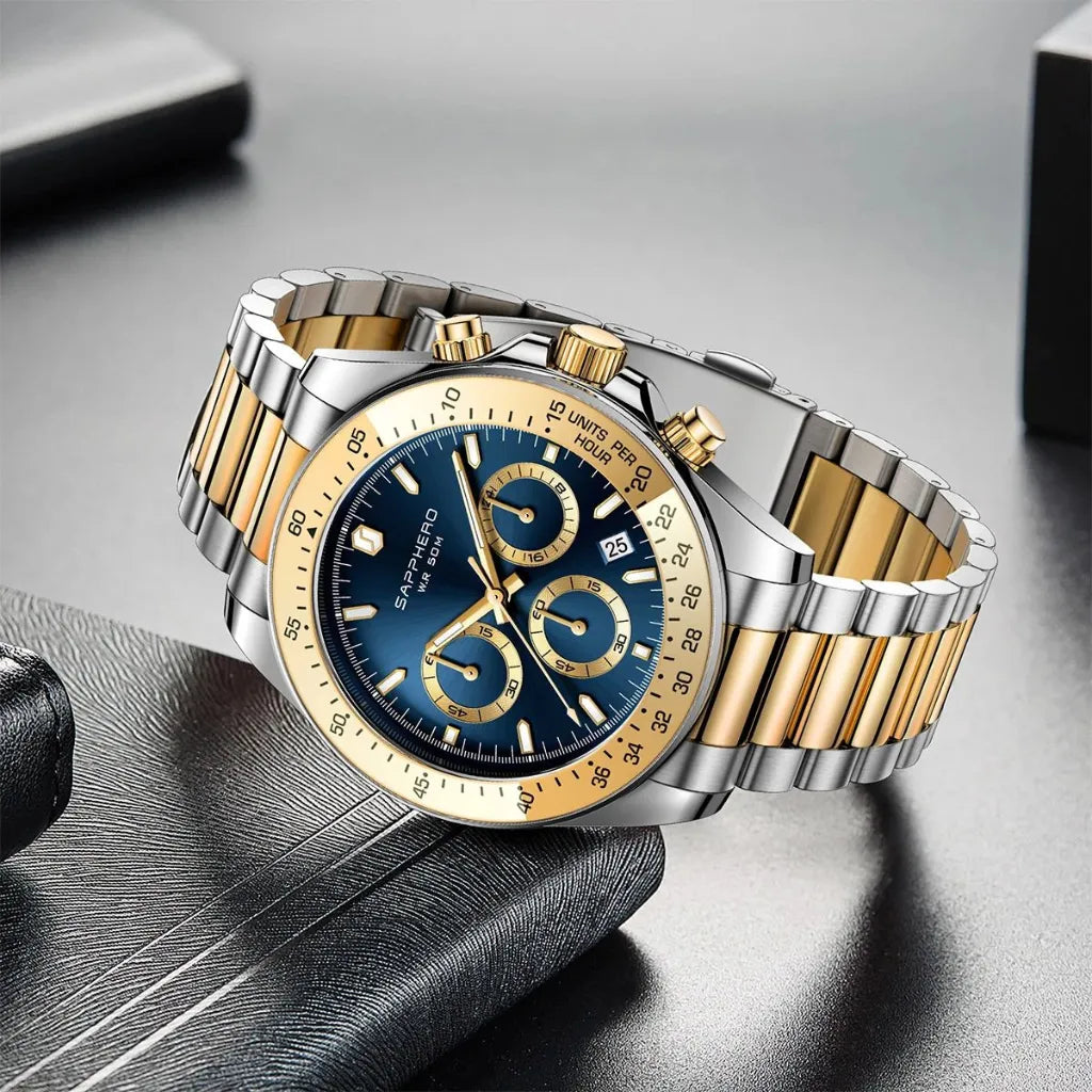 Relogio-Masculino-Sapphero-Imperium-Gold-deitado-numa-mesa