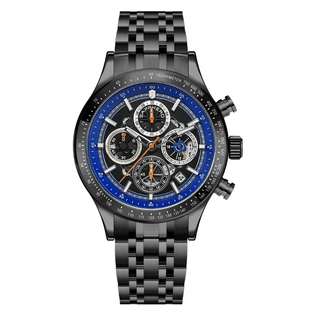 Relógios-Masculino-Sapphero-Magnus-Black-Blue-de-frente-de-fundo-branco